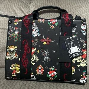 Ed Hardy Black Tattoo Print Tote Bag
